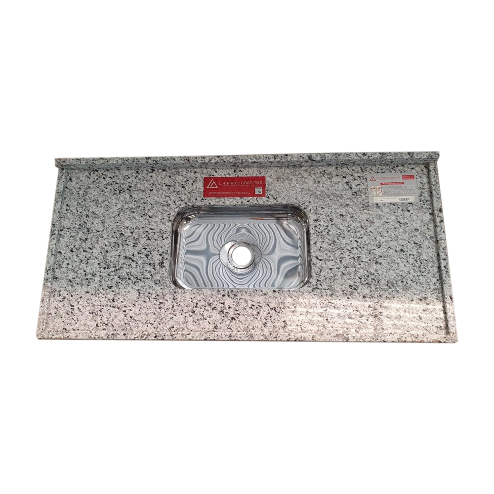 Pia de Cozinha Granito Branco Portinari 120cm Standard Cuba Simples L.A. Pias e Granitos
