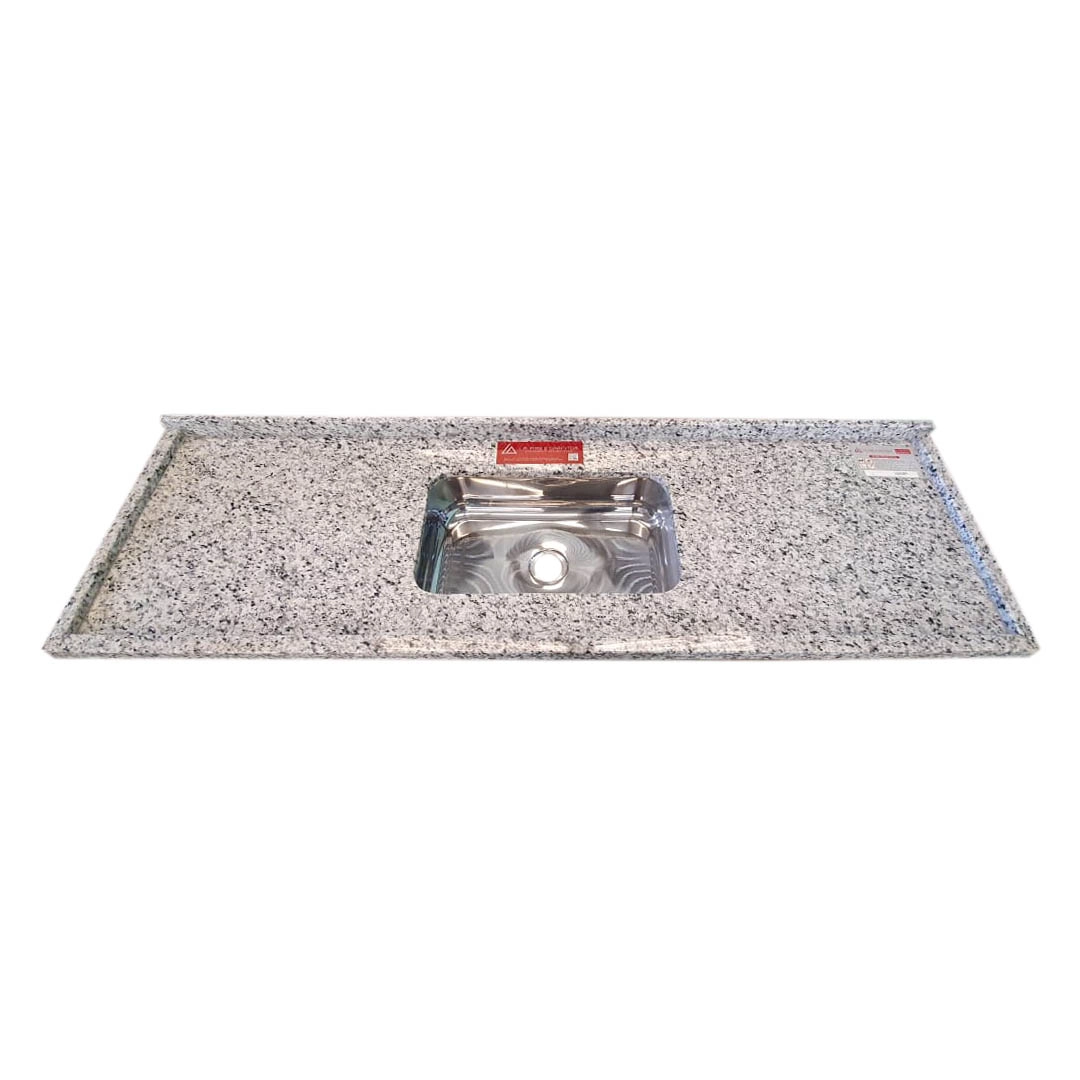 Pia de Cozinha Granito Branco Portinari 120cm Plus Cuba Simples L.A. Pias e Granitos