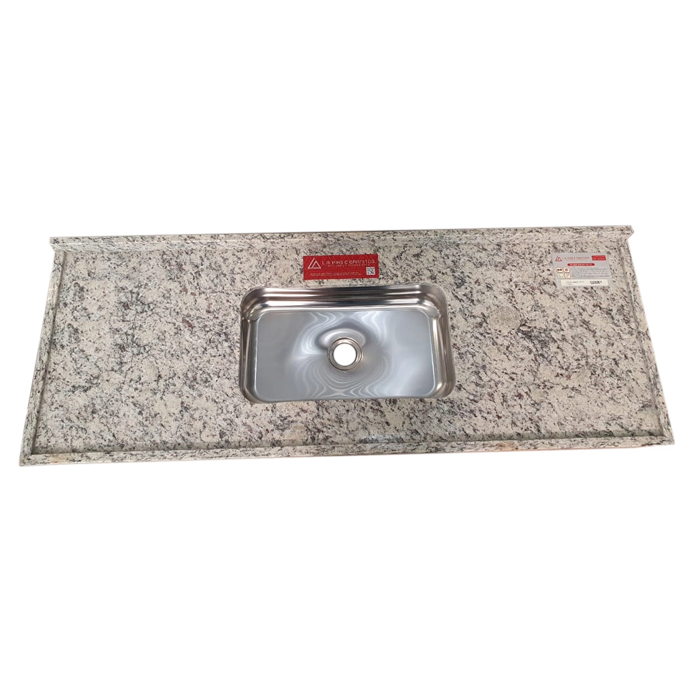 Pia de Cozinha Granito Bege Arabesco 140cm Standard Cuba Simples L.A. Pias e Granitos