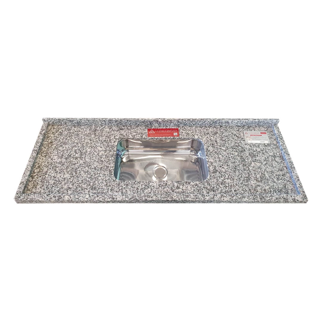 Pia de Cozinha Granito Cinza Corumba 140cm Plus Cuba Simples L.A. Pias e Granitos