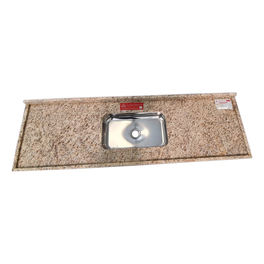 Pia de Cozinha Granito Amarelo Santa Cecília 150cm Standard Cuba Simples L.A. Pias e Granitos