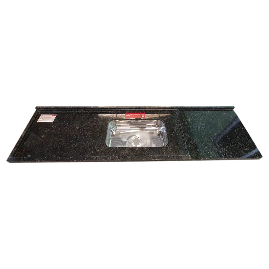 Pia de Cozinha Granito Verde Ubatuba 150cm Master Cuba Simples L.A. Pias e Granitos