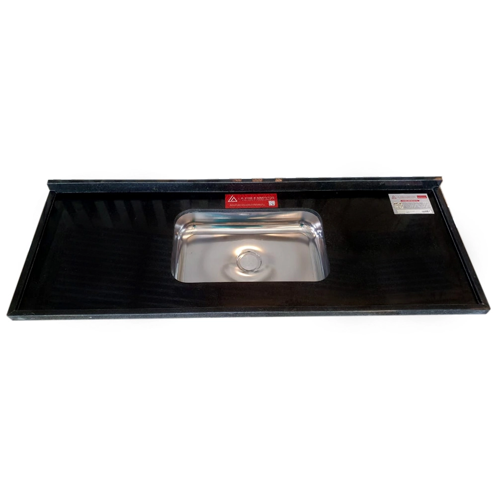 Pia de Cozinha Granito Preto São Gabriel 160cm Standard Cuba Simples L.A. Pias e Granitos
