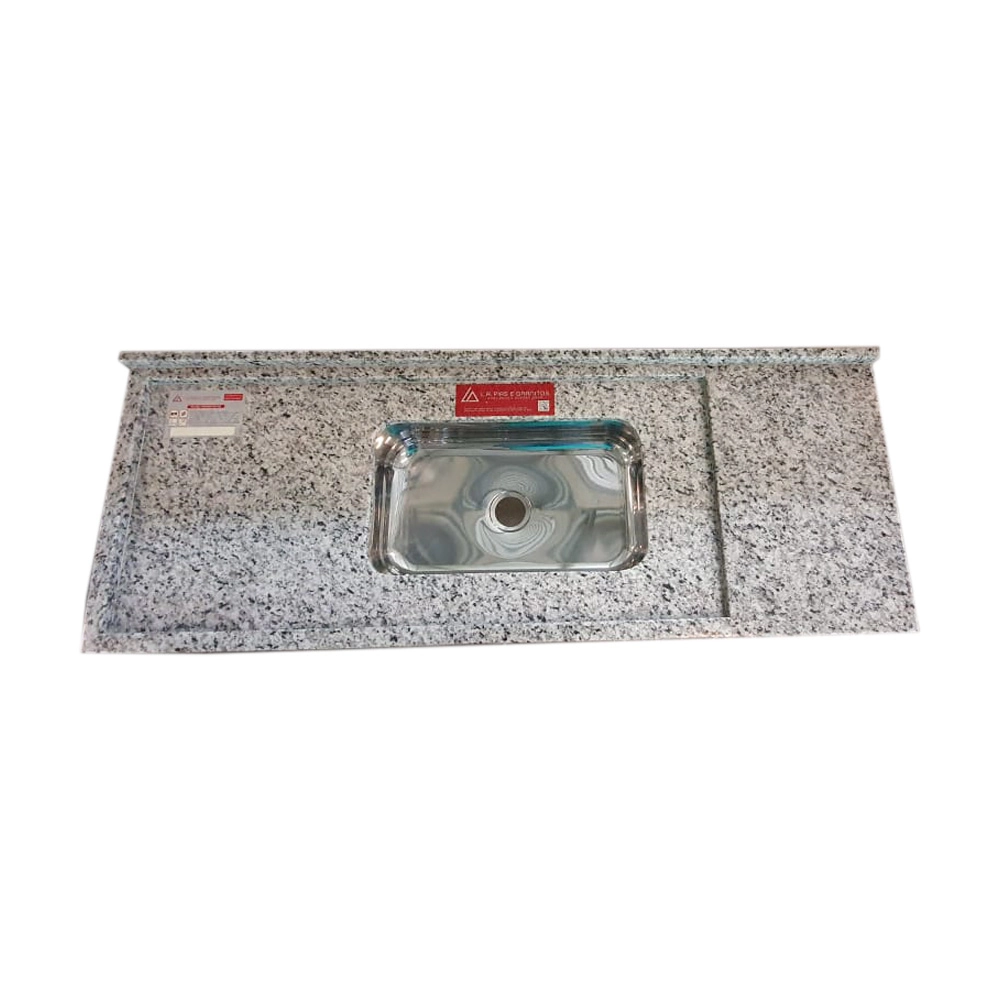 Pia de Cozinha Granito Branco Portinari 200cm Master Cuba Simples L.A. Pias e Granitos