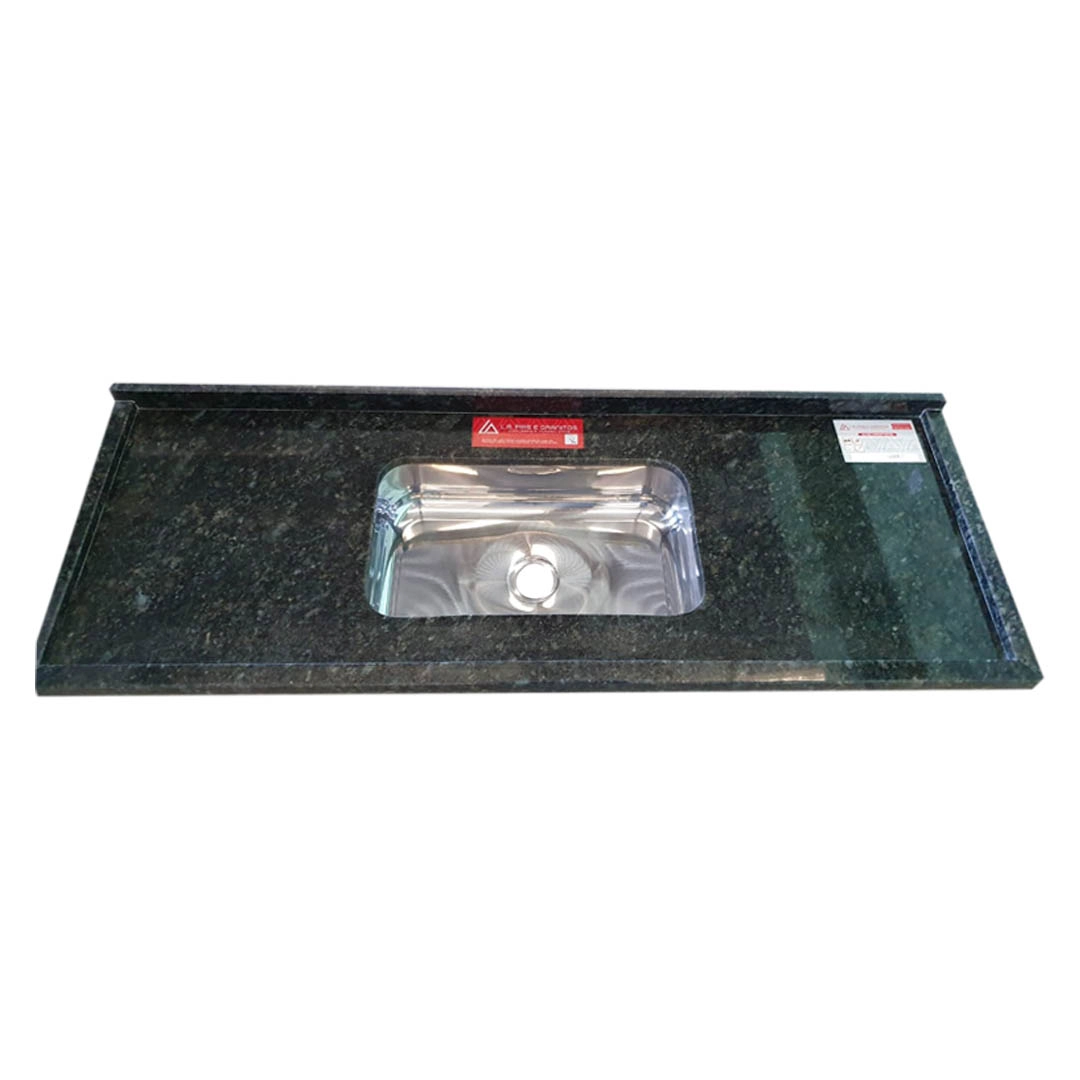 Pia de Cozinha Granito Verde Ubatuba 160cm Plus Cuba Simples L.A. Pias e Granitos