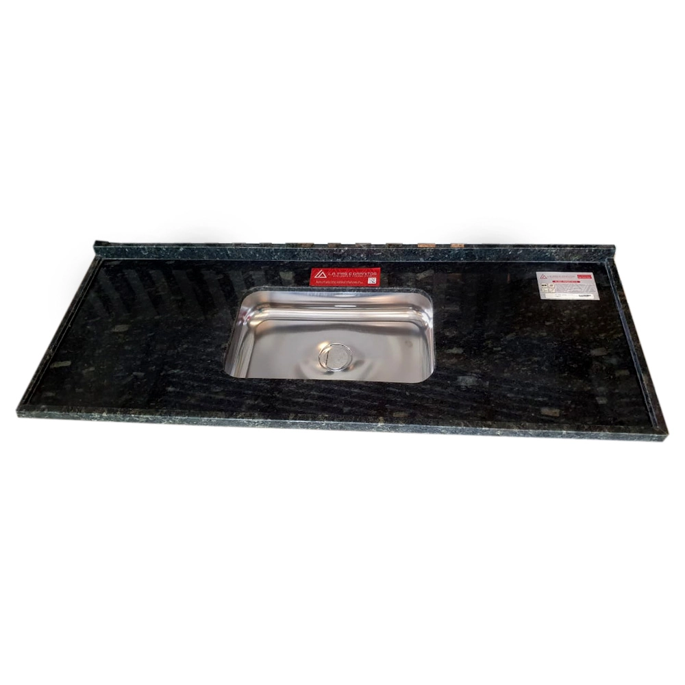 Pia de Cozinha Granito Verde Ubatuba 180cm Standard Cuba Simples L.A. Pias e Granitos