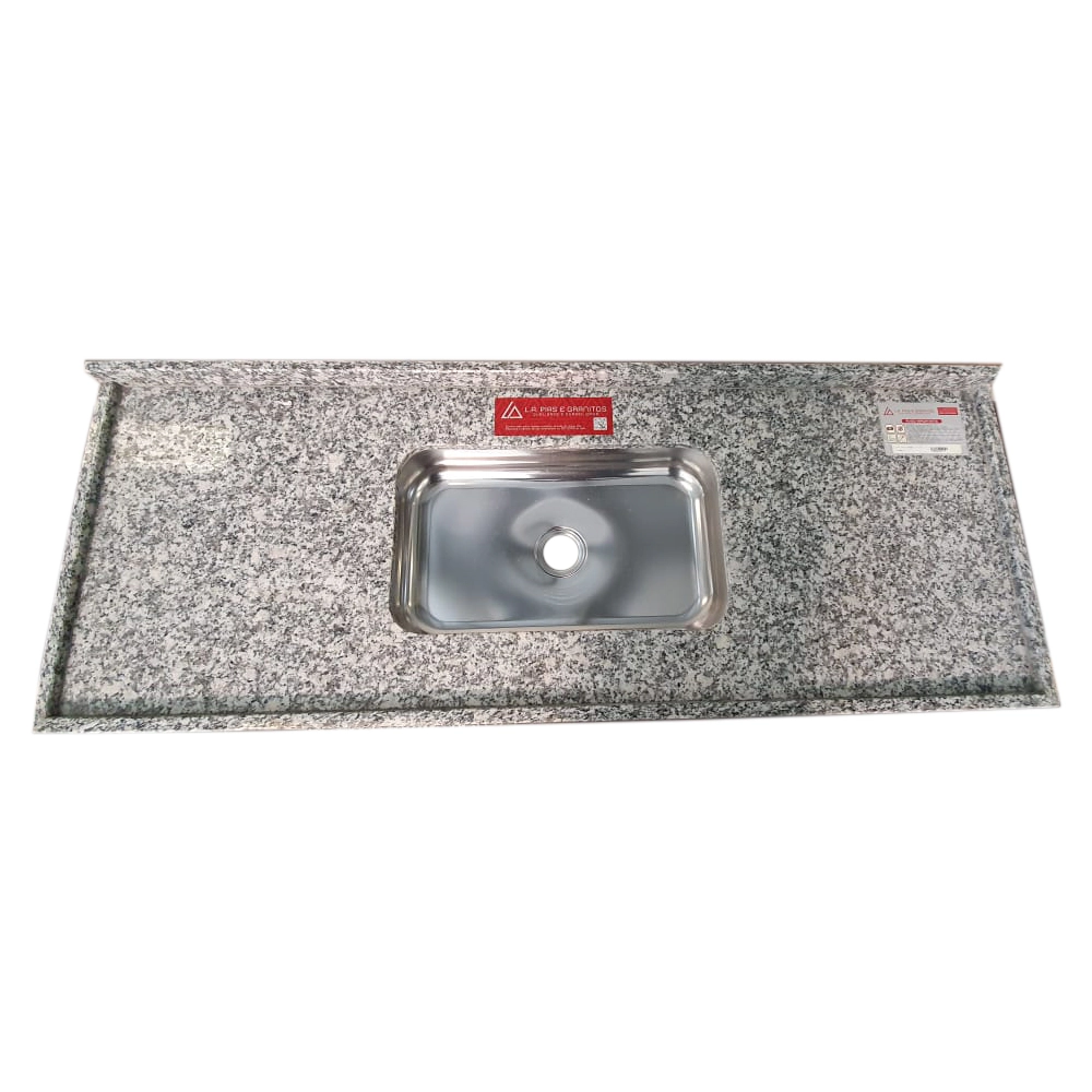 Pia de Cozinha Granito Cinza Corumba 200cm Standard Cuba Simples L.A. Pias e Granitos