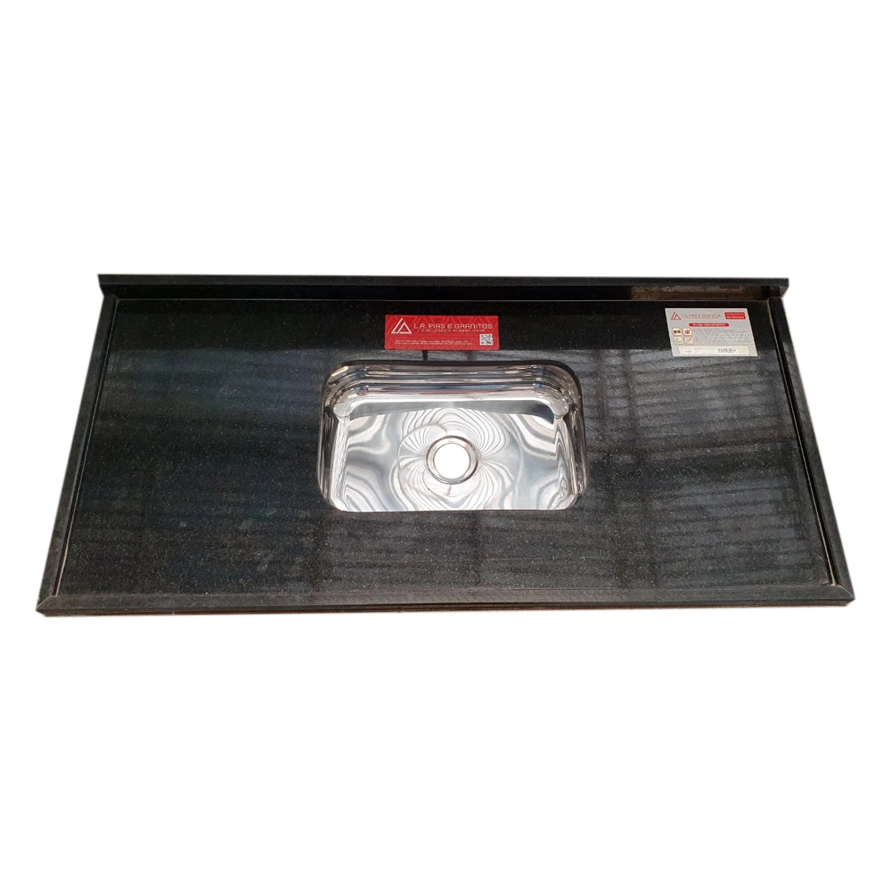 Pia de Cozinha Granito Preto São Gabriel 100cm Standard Cuba Simples L.A. Pias e Granitos