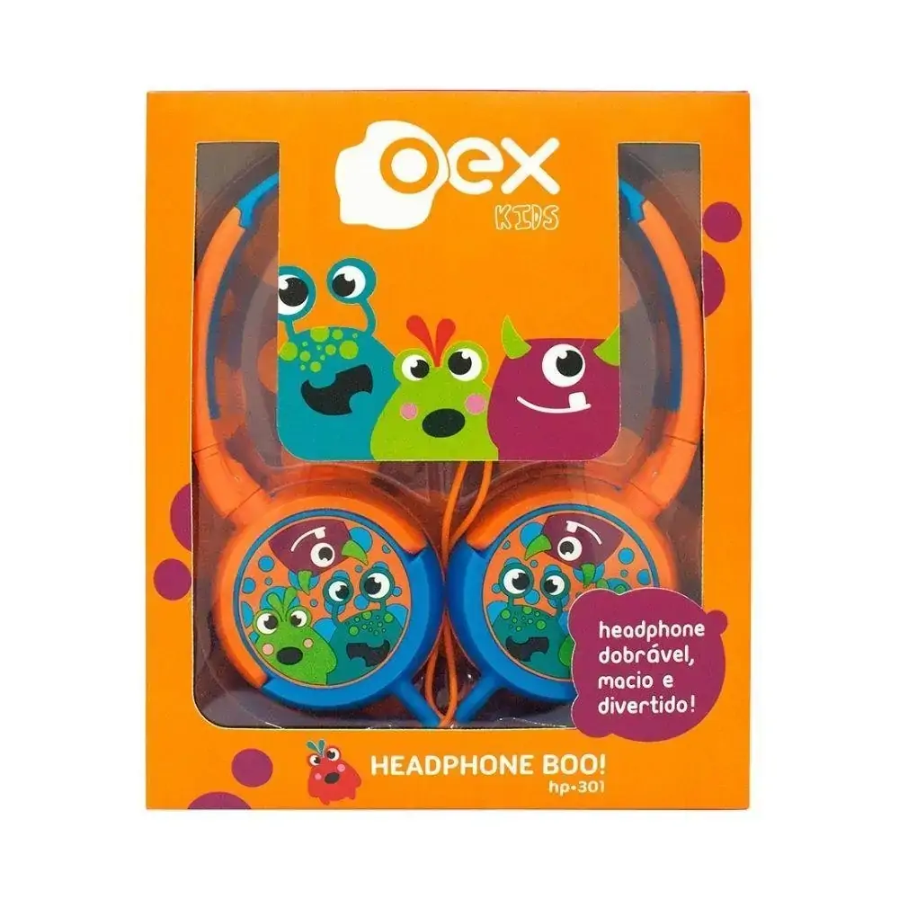 Fone De Ouvido Infantil Fones Giratorios Oex Kids Boo! Hp301 - 85Db Laranja/Azul