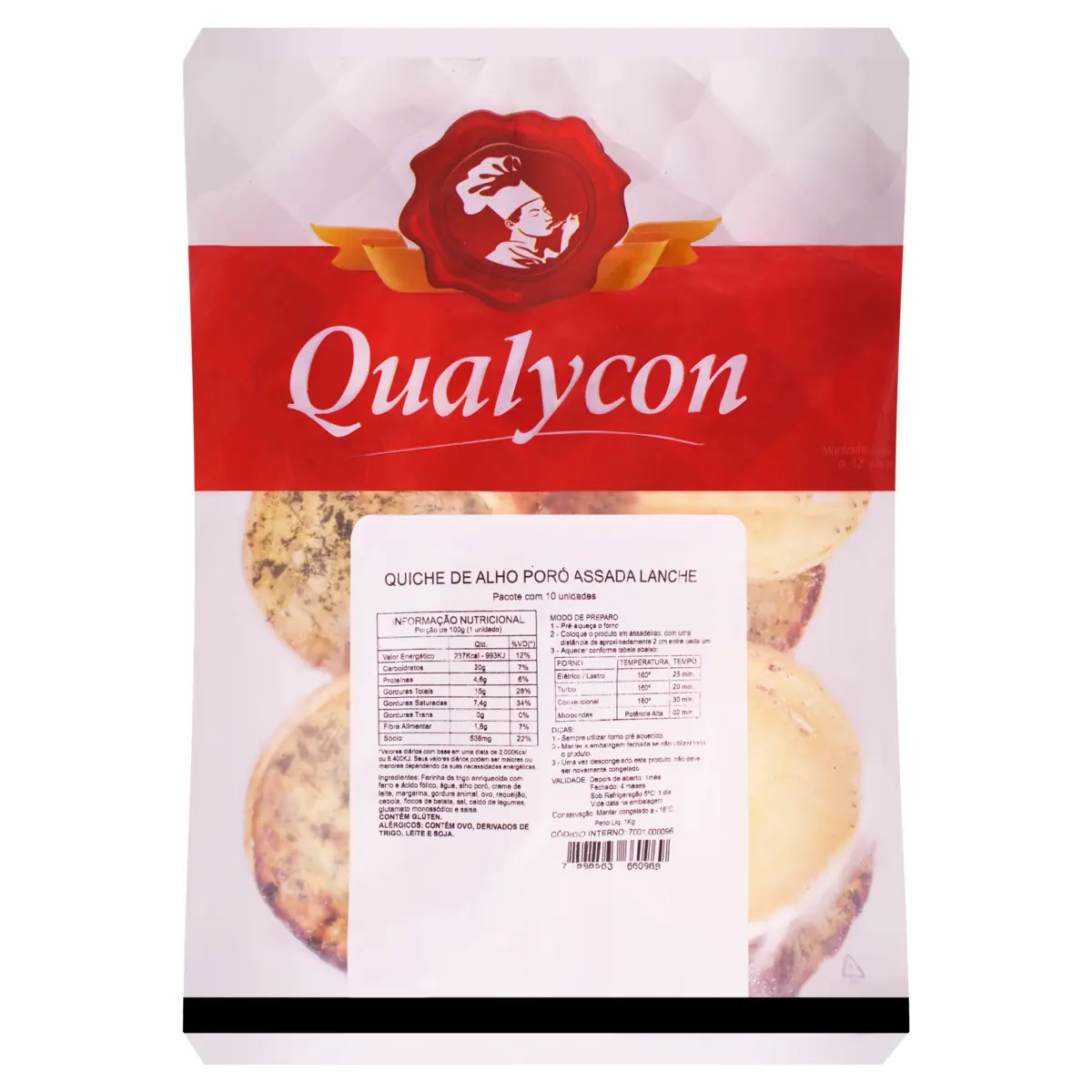 Quiche Congelado Lanche Alho Poró Qualycon Pacote 1kg 10 Unidades