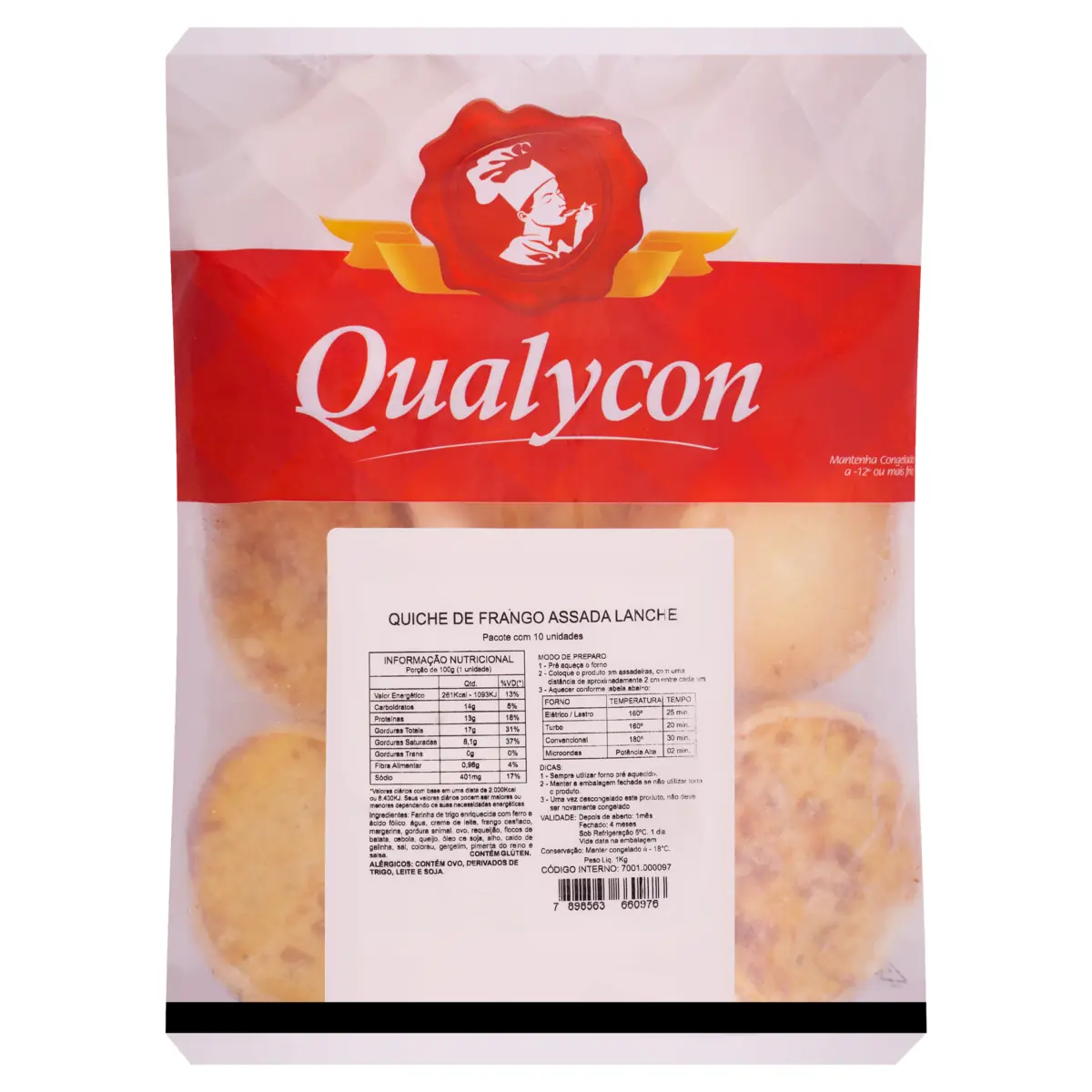 Quiche Congelado Frango Qualycon Pacote 1kg 10 Unidades