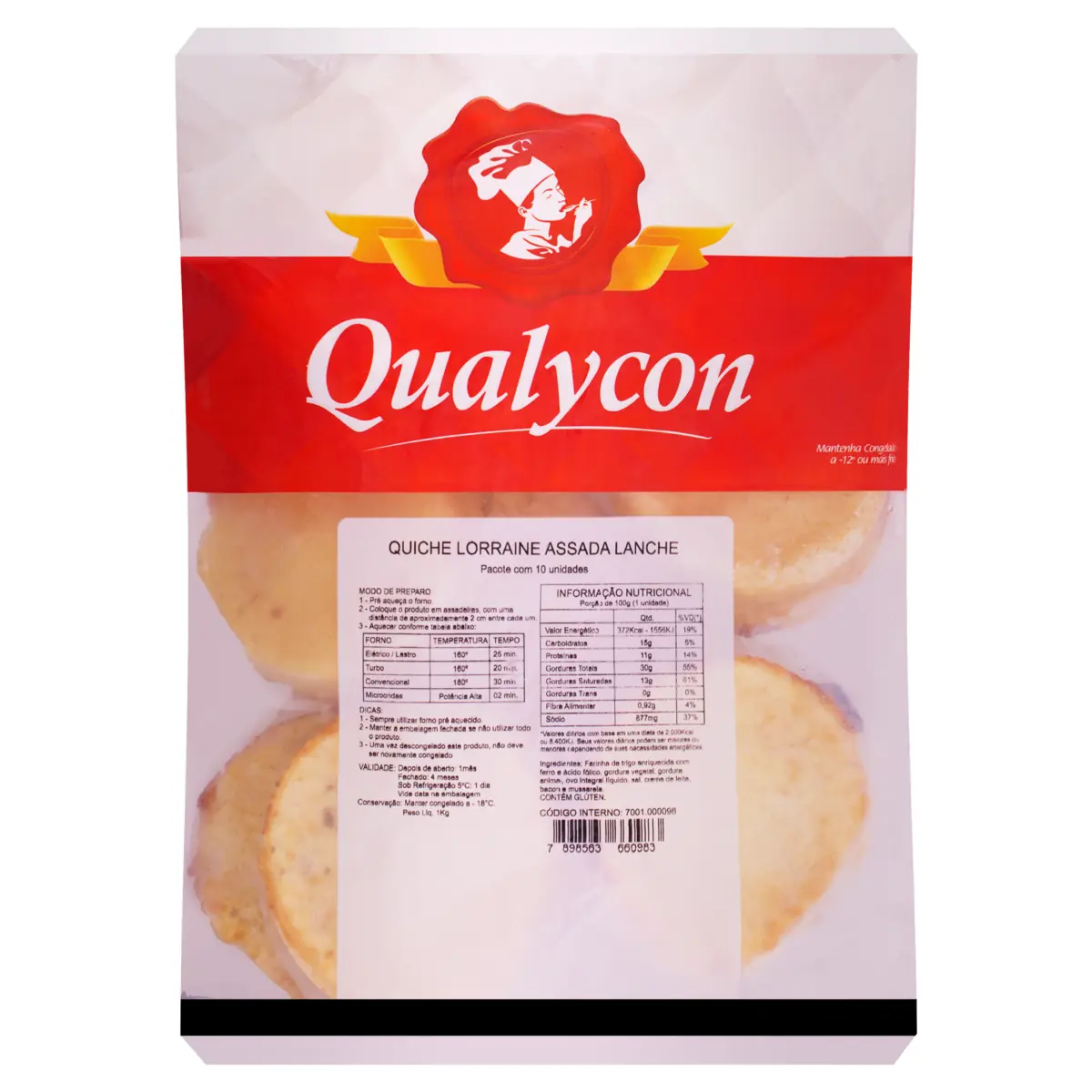 Quiche Congelado Lanche Lorraine Qualycon Pacote 1kg 10 Unidades