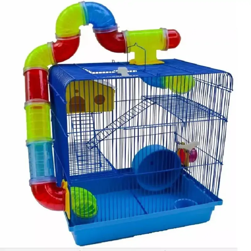 Gaiola Hamster 3 Andares Tubo Super Luxo Azul A 43 Cm X C 38 Cm X L 26cm