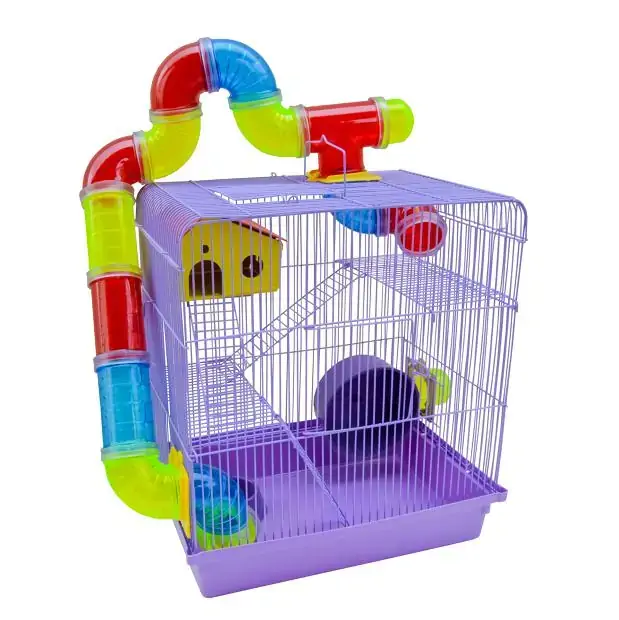 Gaiola de 3 andares para Hamster Tubo Luxo Jel Plast Vermelha