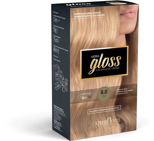 8.0 Louro Claro Kit Coloracao Hidra Gloss Acquaflora