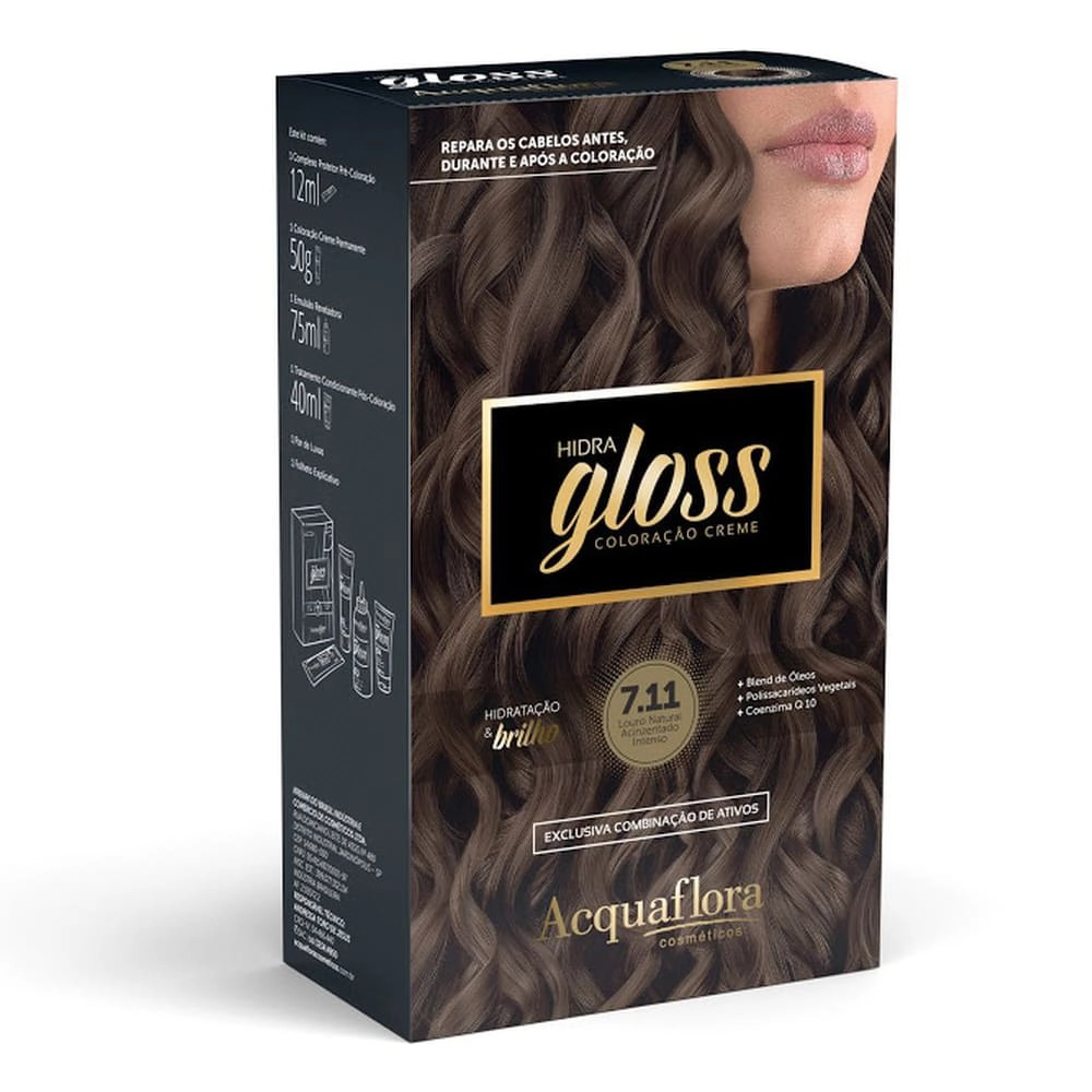 7.11 Louro Natural Acinzentado Intenso Kit Coloracao Hidra Gloss Acquaflora