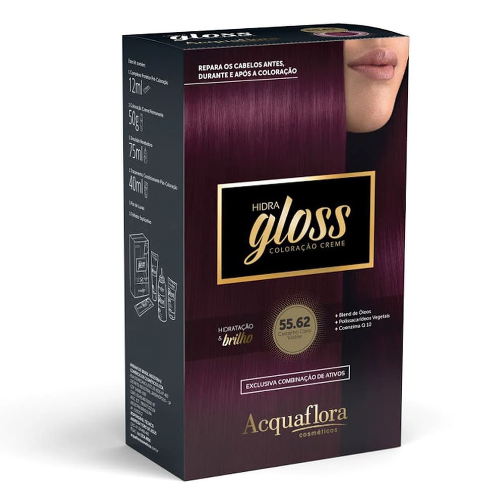 55.62 Castanho Claro Violine Kit Coloracao Hidra Gloss Acquaflora