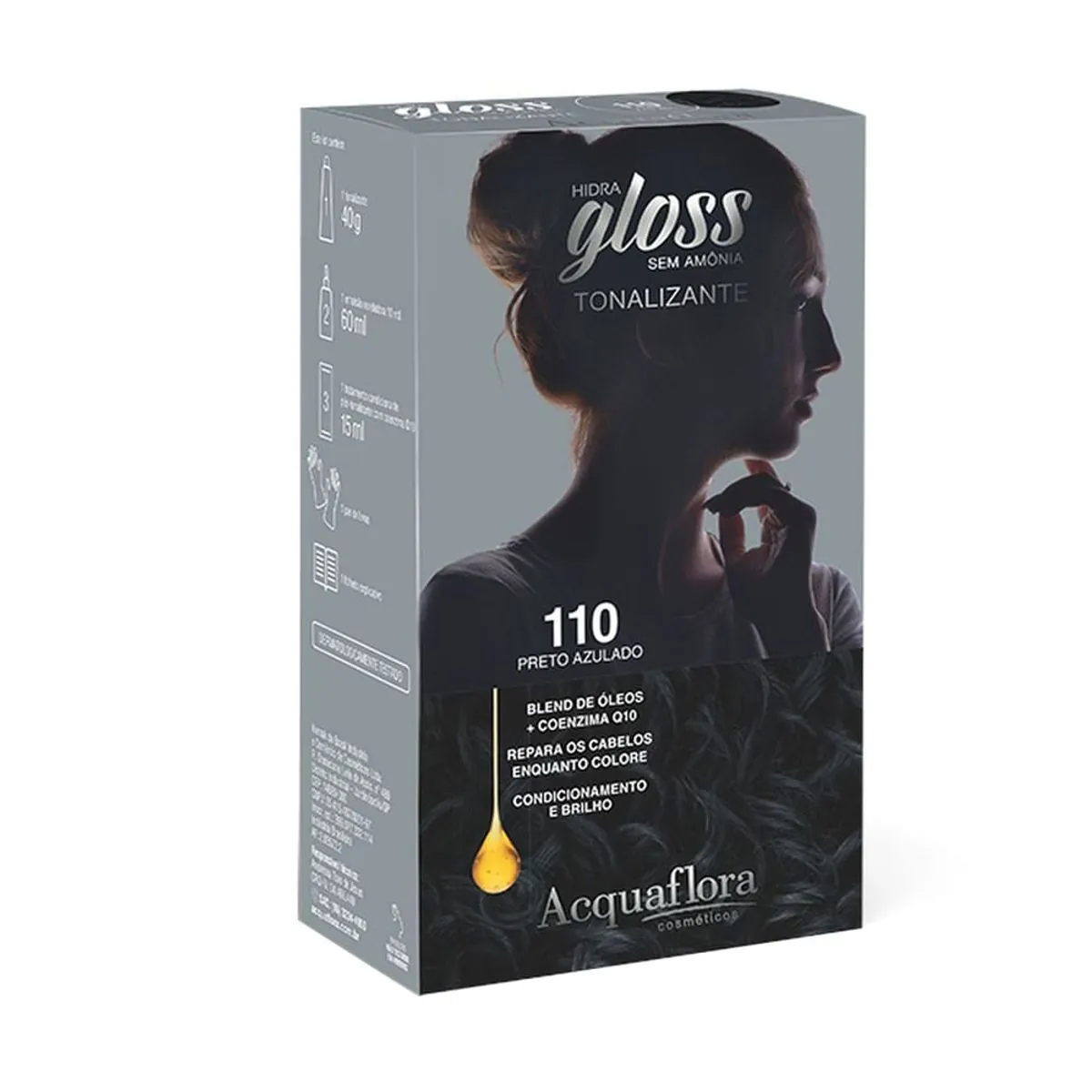 Kit Tonalizante Acquaflora Hidra Gloss 110 Preto Azulado 115ml