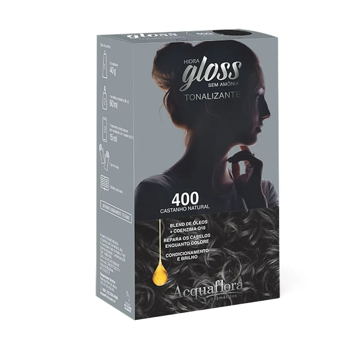 Kit Tonalizante Acquaflora Hidra Gloss 400 Castanho Natural 115ml