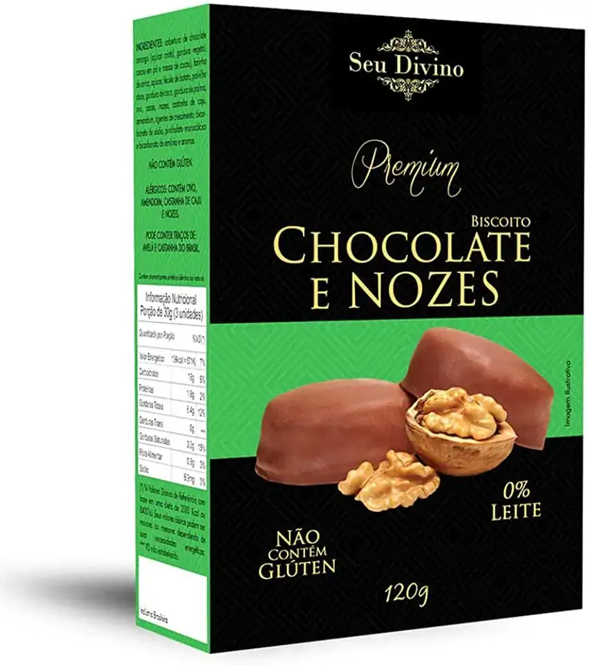 Biscoito Chocolate E Nozes Sem Glúten Zero Lactose Seu Divino Premium Caixa 120g