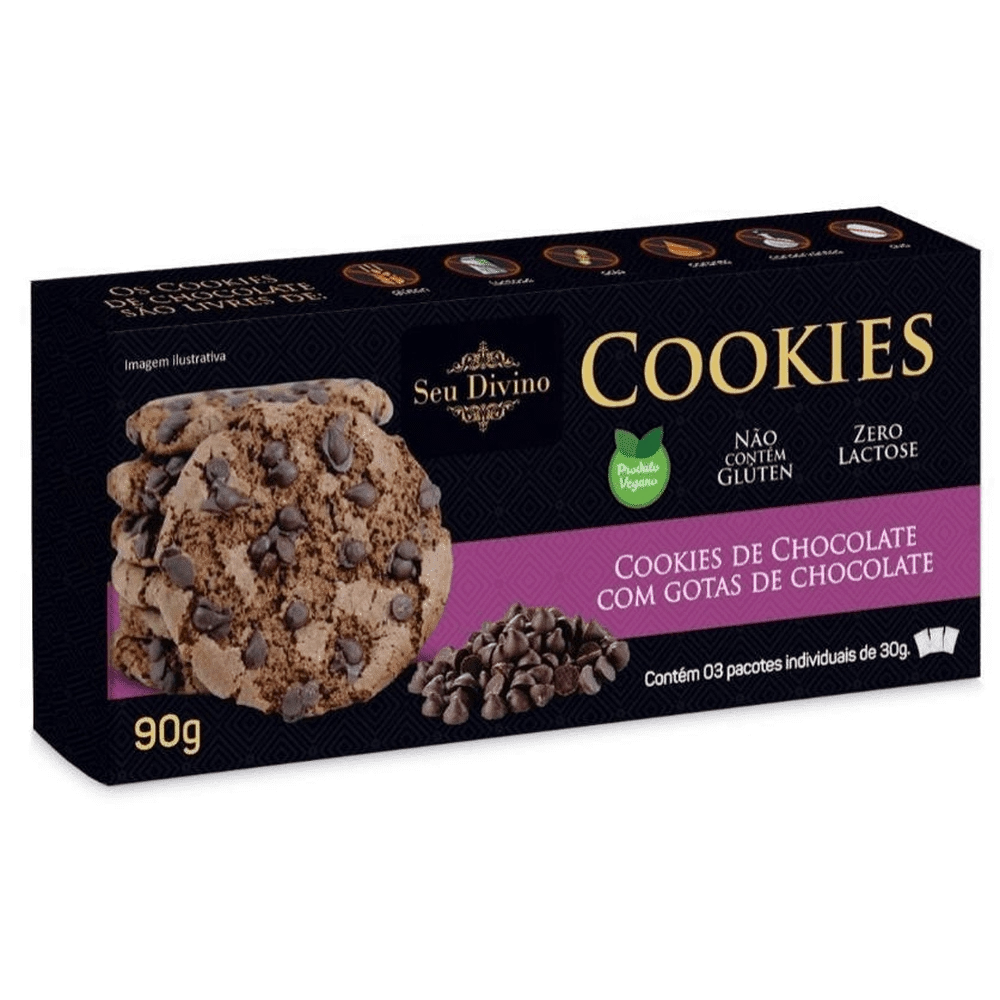 Biscoito Cookie Vegano Chocolate Com Gotas De Chocolate Sem Glúten Seu Divino Caixa 90g