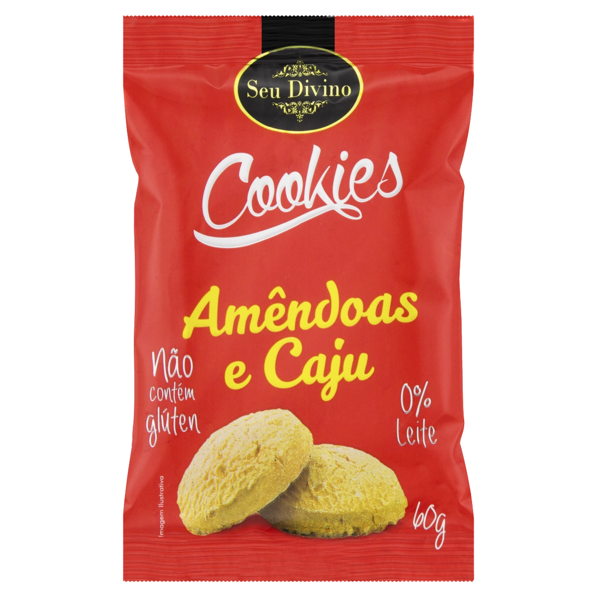 Biscoito Cookie Amêndoas E Caju Sem Glúten Seu Divino Pacote 60g