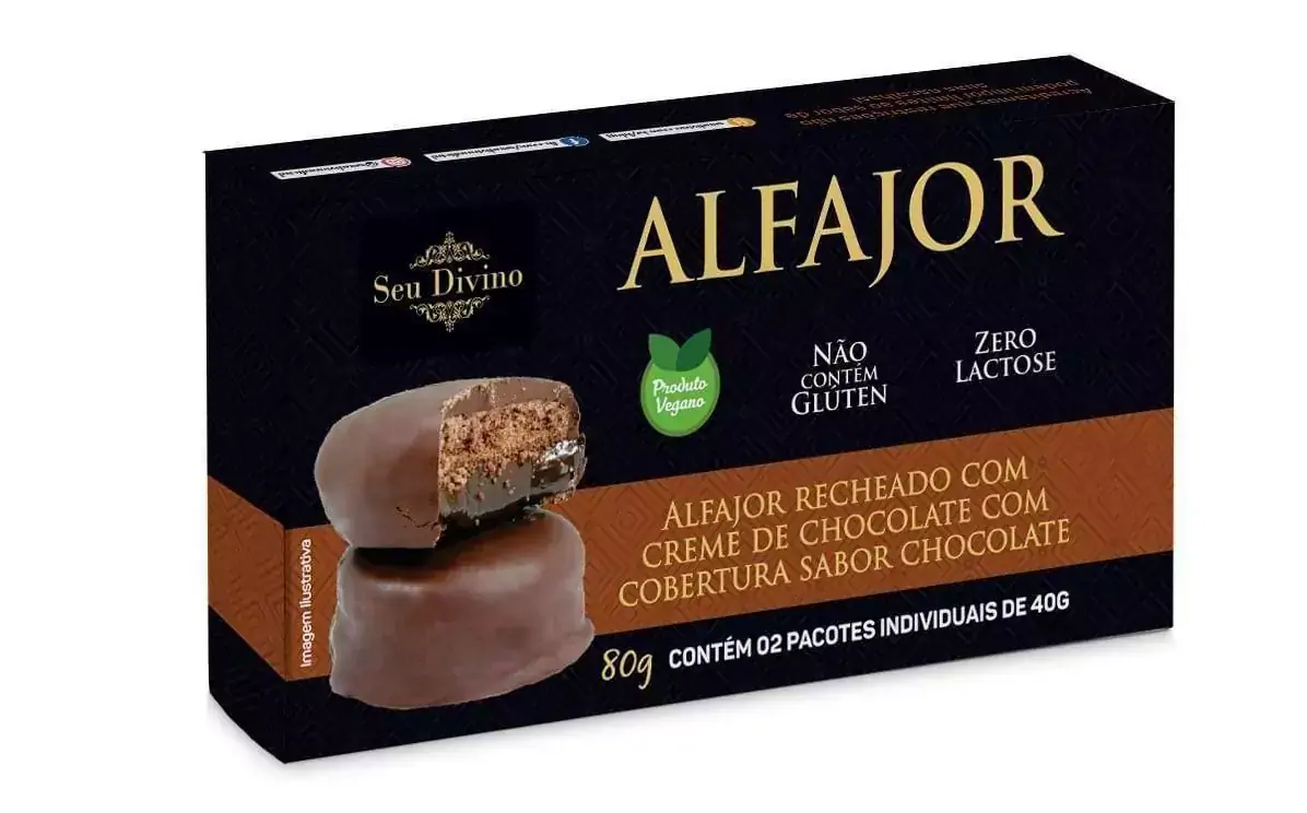 Alfajor Vegano Chocolate com Recheio Seu Divino 80g