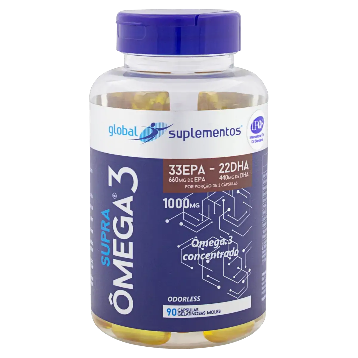 Supra ômega 3 Supra 1000mg Global Suplementos Frasco 90 Cápsulas Gelatinosas
