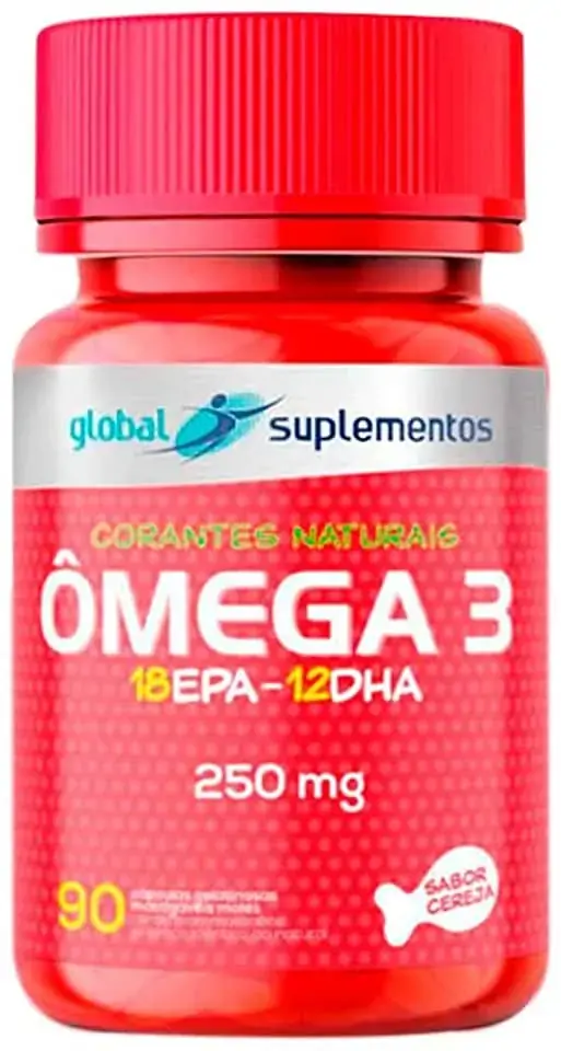 ômega 3 Cereja 250mg Global Suplementos Kids Frasco 90 Cápsulas