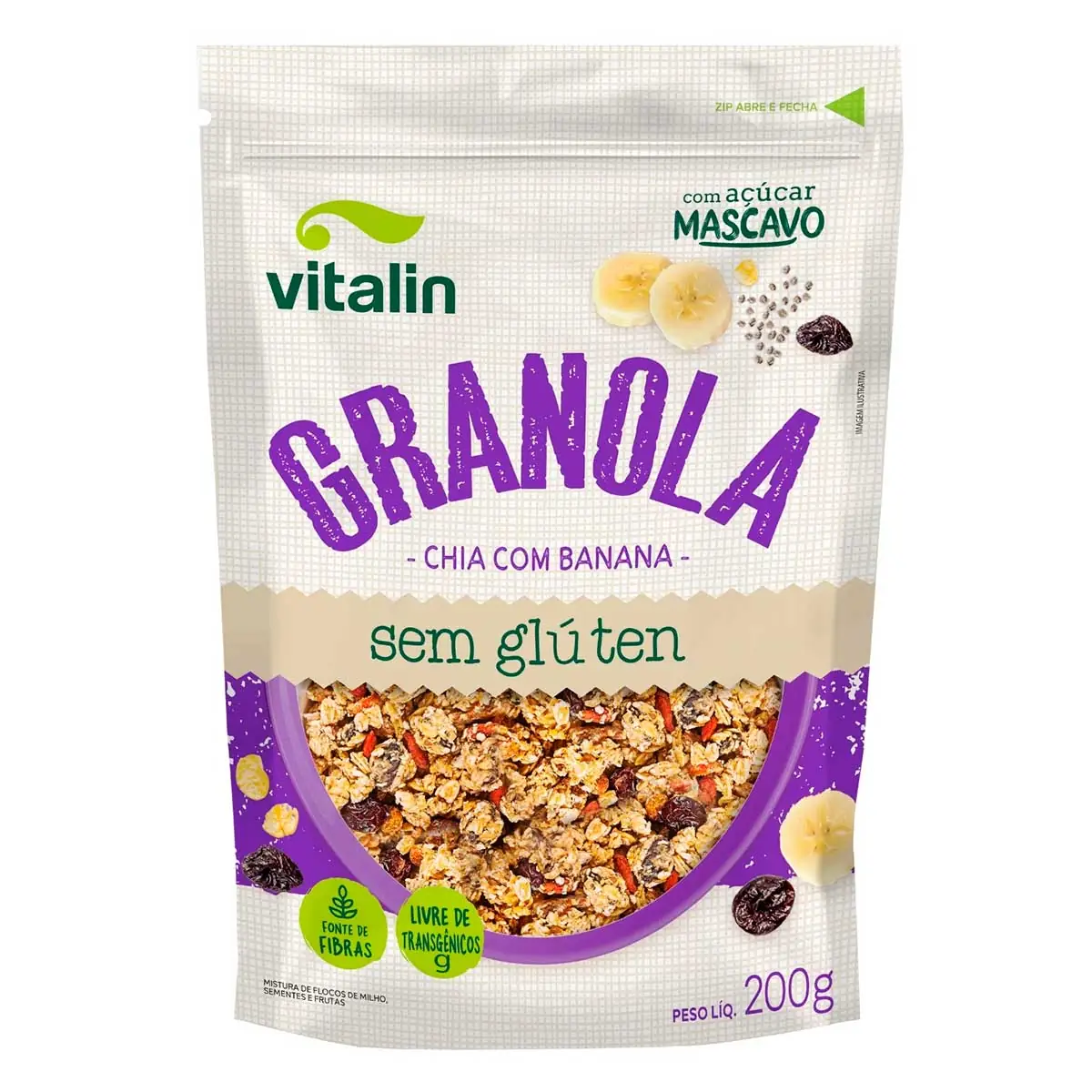 Granola Integral Chia com Banana Vitalin 200g