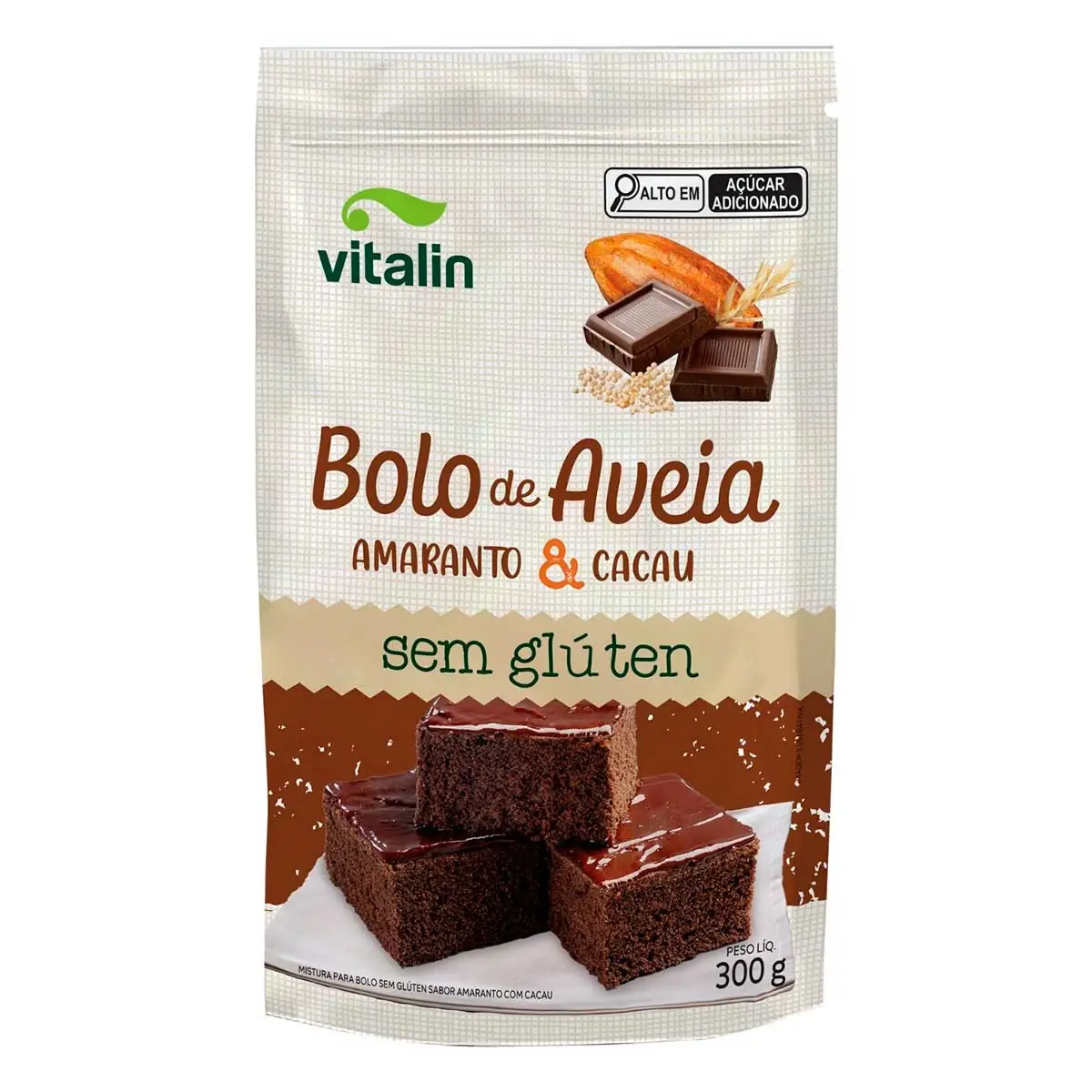 Mistura para Bolo Integral Aveia e Amaranto com Cacau sem Glúten Zero Lactose Vitalin 300g