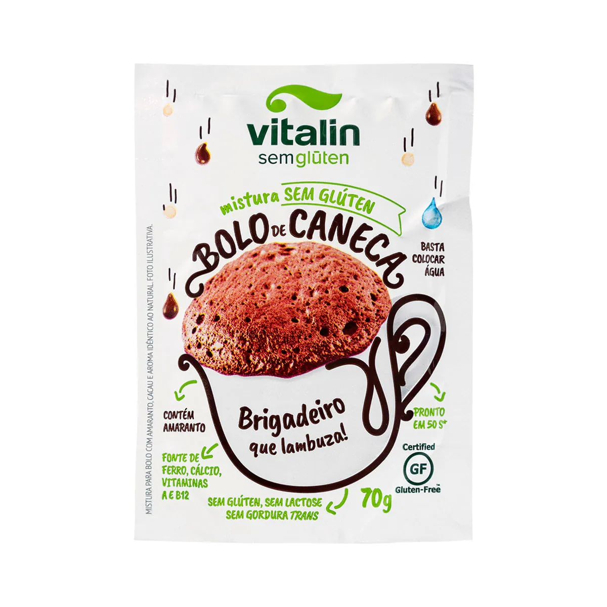 Mistura Para Bolo De Caneca Brigadeiro Sem Glúten Zero Lactose Vitalin Sachê 70g