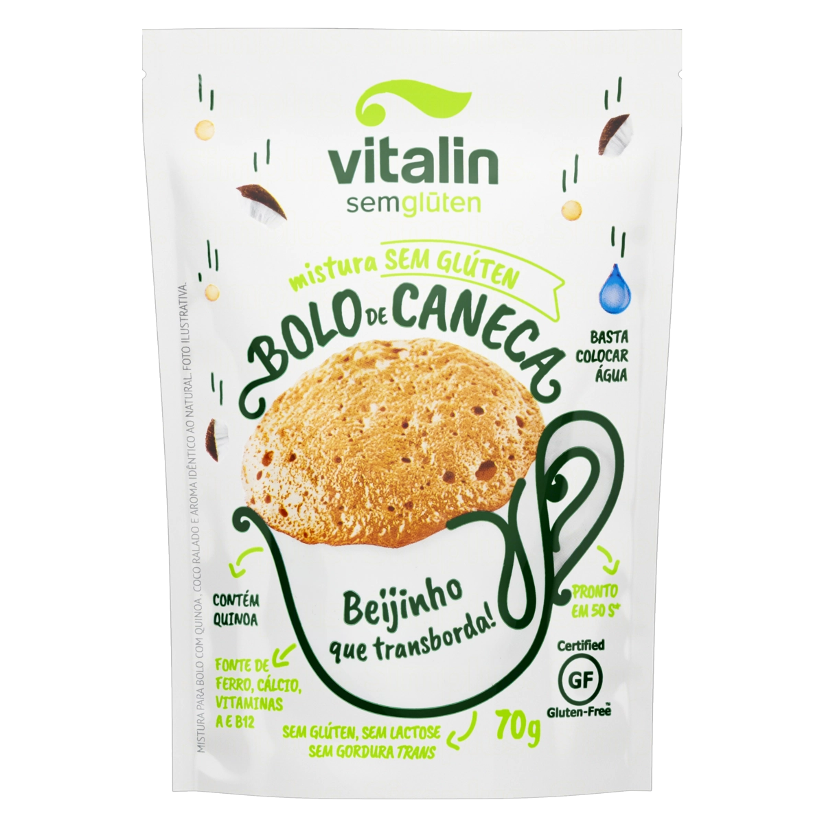 Mistura Para Bolo De Caneca Beijinho Sem Glúten Zero Lactose Vitalin Sachê 70g