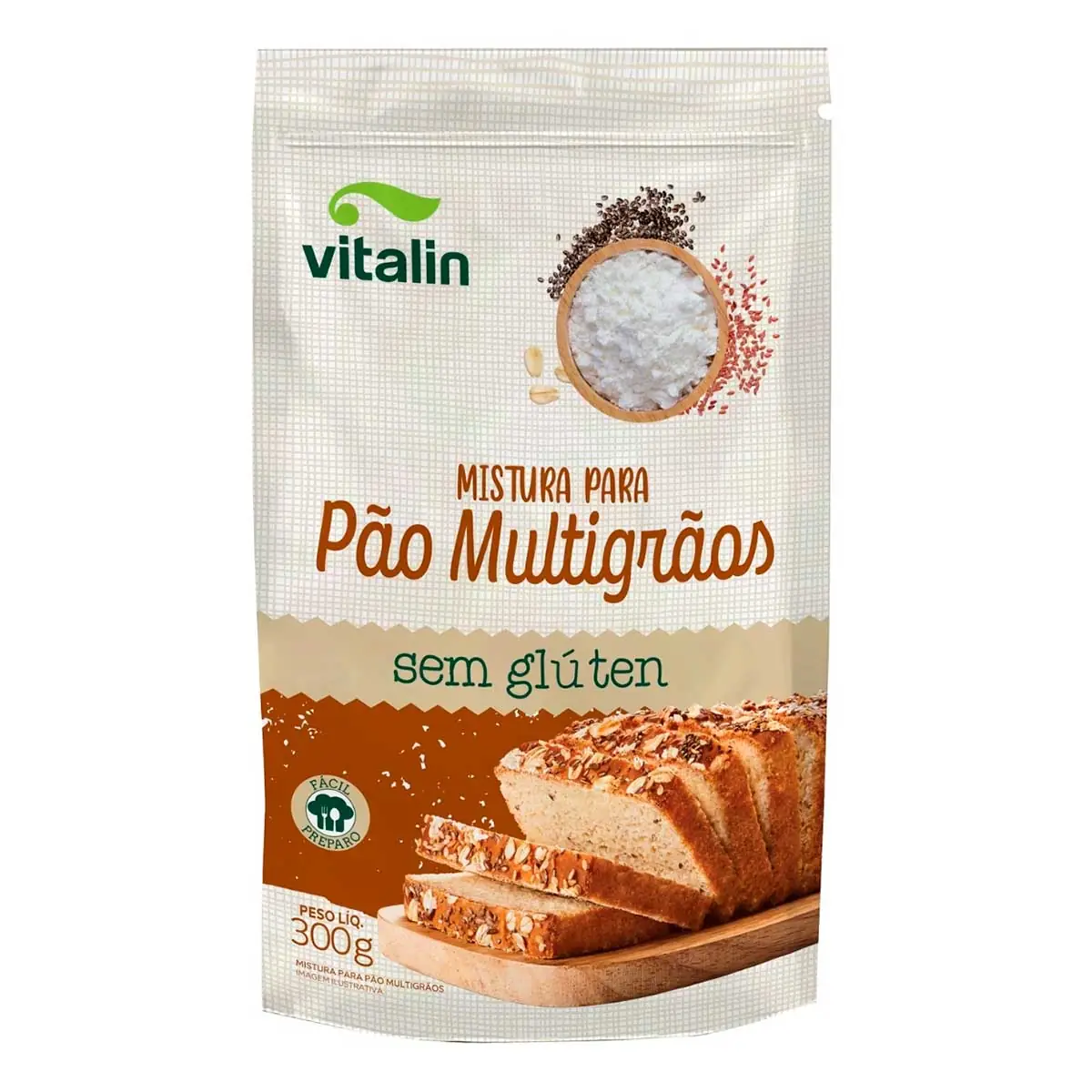 Mistura para Pão Integral sem Glúten Multigrãos Zero Lactose Vitalin 300g