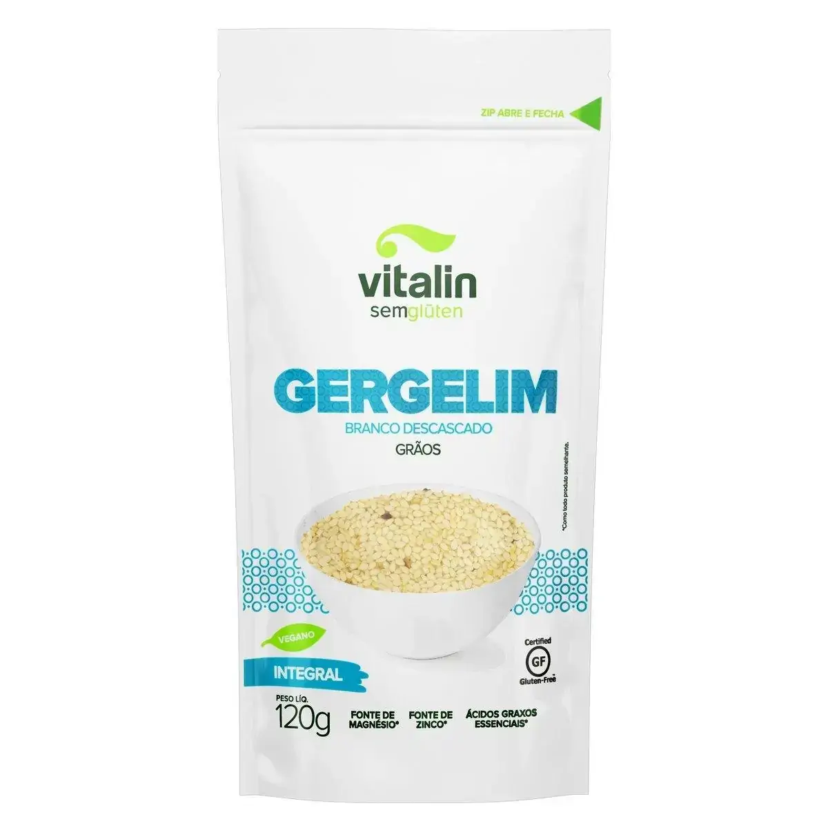 Gergelim Branco Descascado em Grãos Integral Vitalin Pouch 120g