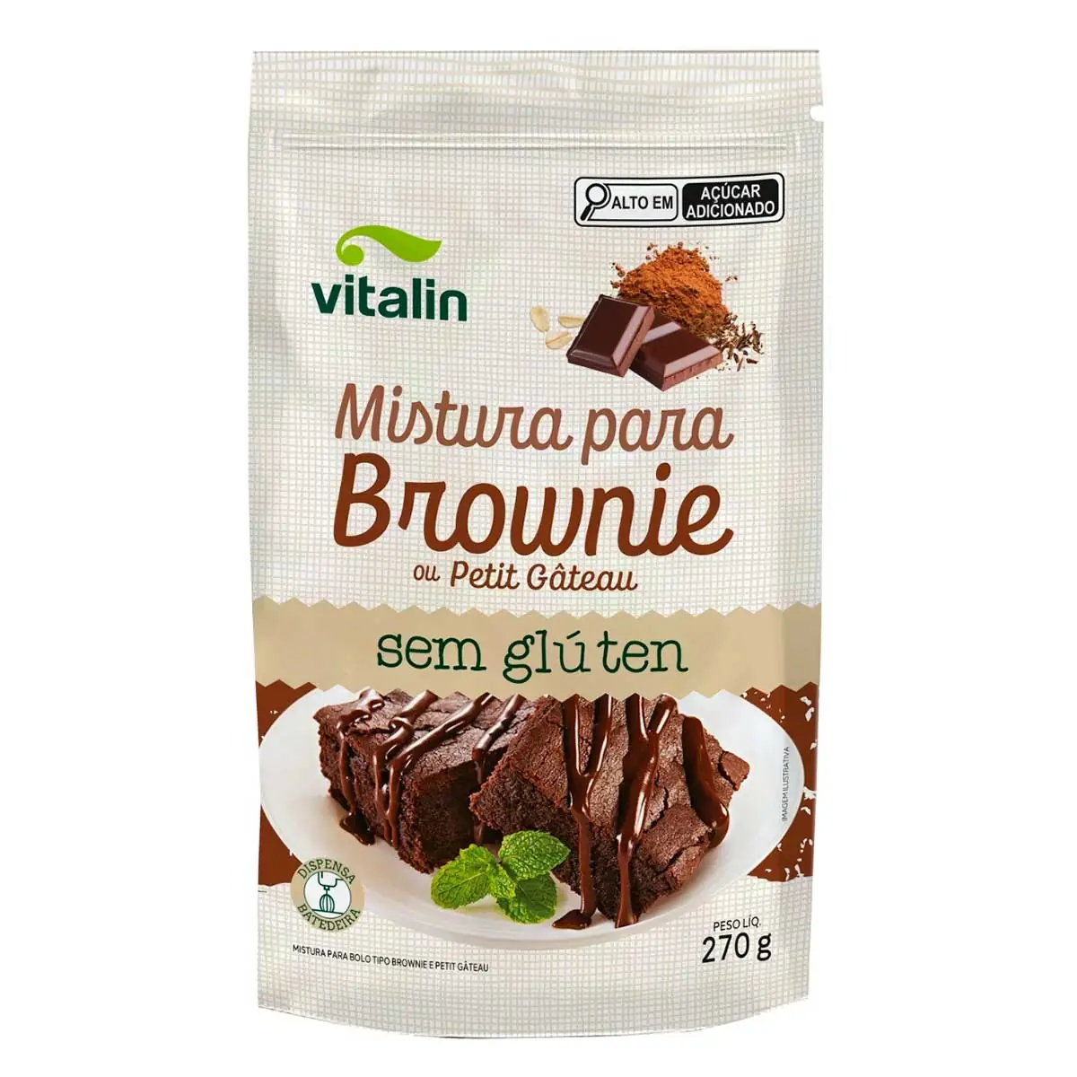 Mistura para Bolo Brownie Integral sem Glúten Vitalin 270g