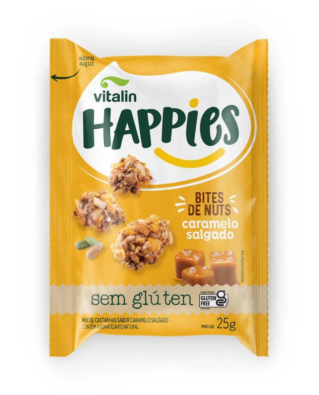 Mix De Castanha Bites Caramelo Salgado Vitalin Happies Pacote 25g