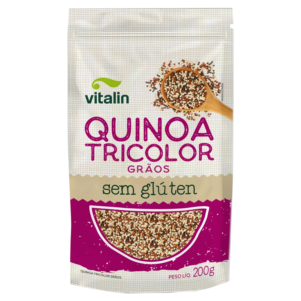 Quinoa Tricolor Em Grãos Integral Vitalin Pouch 200g