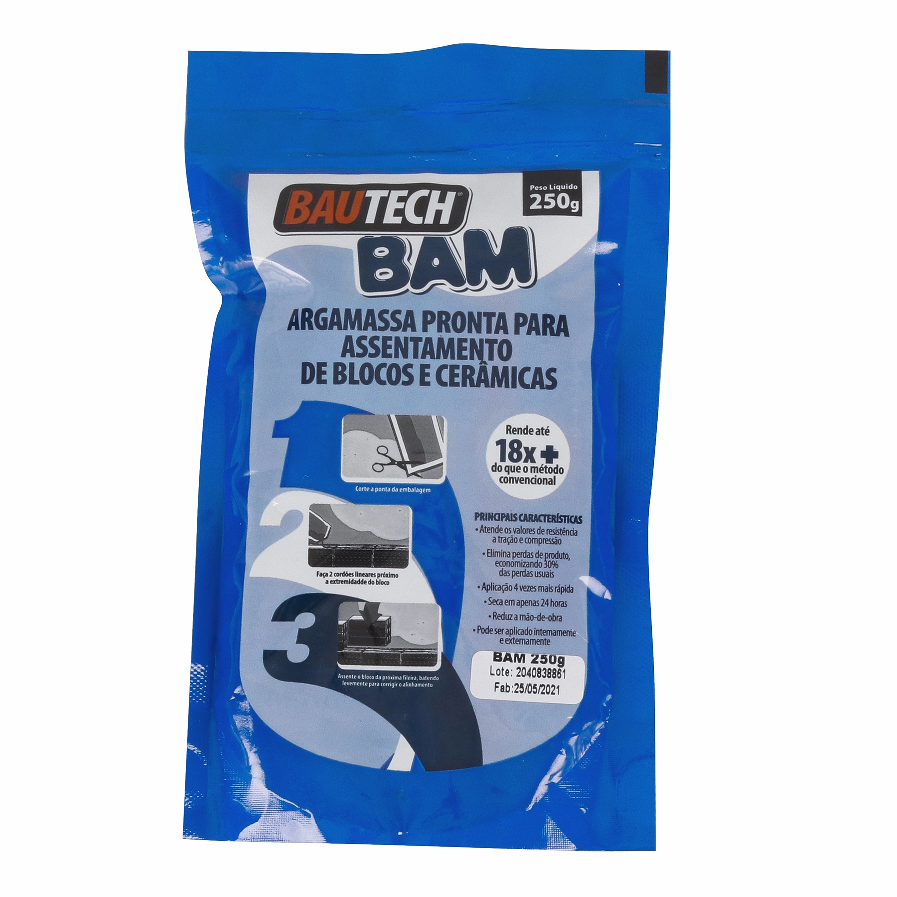 Argamassa Massa Pronta 250gr Cinza Bam Bautech