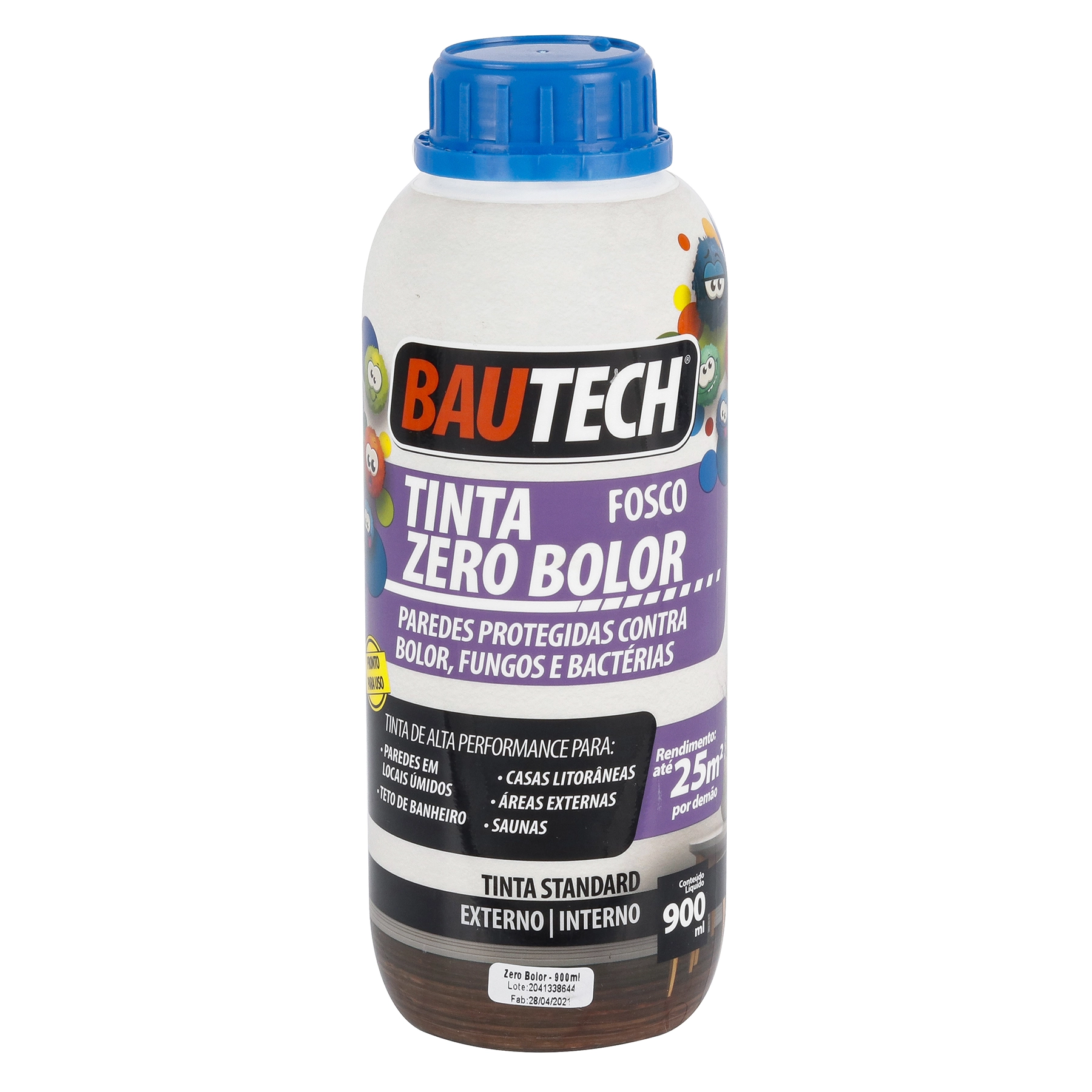 Tinta Acrílica Fosca Bautech Zero Bolor Standard Interior e Exterior Branca 0,9 L Bautech