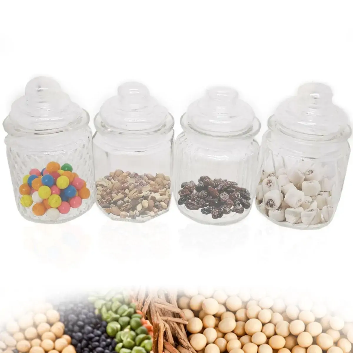 Conjunto Pote Vidro Com Tampa Vedação Anel Silicone Para Mantimentos Snacks Multiuso Elegante Kit 4 Peças 300ml