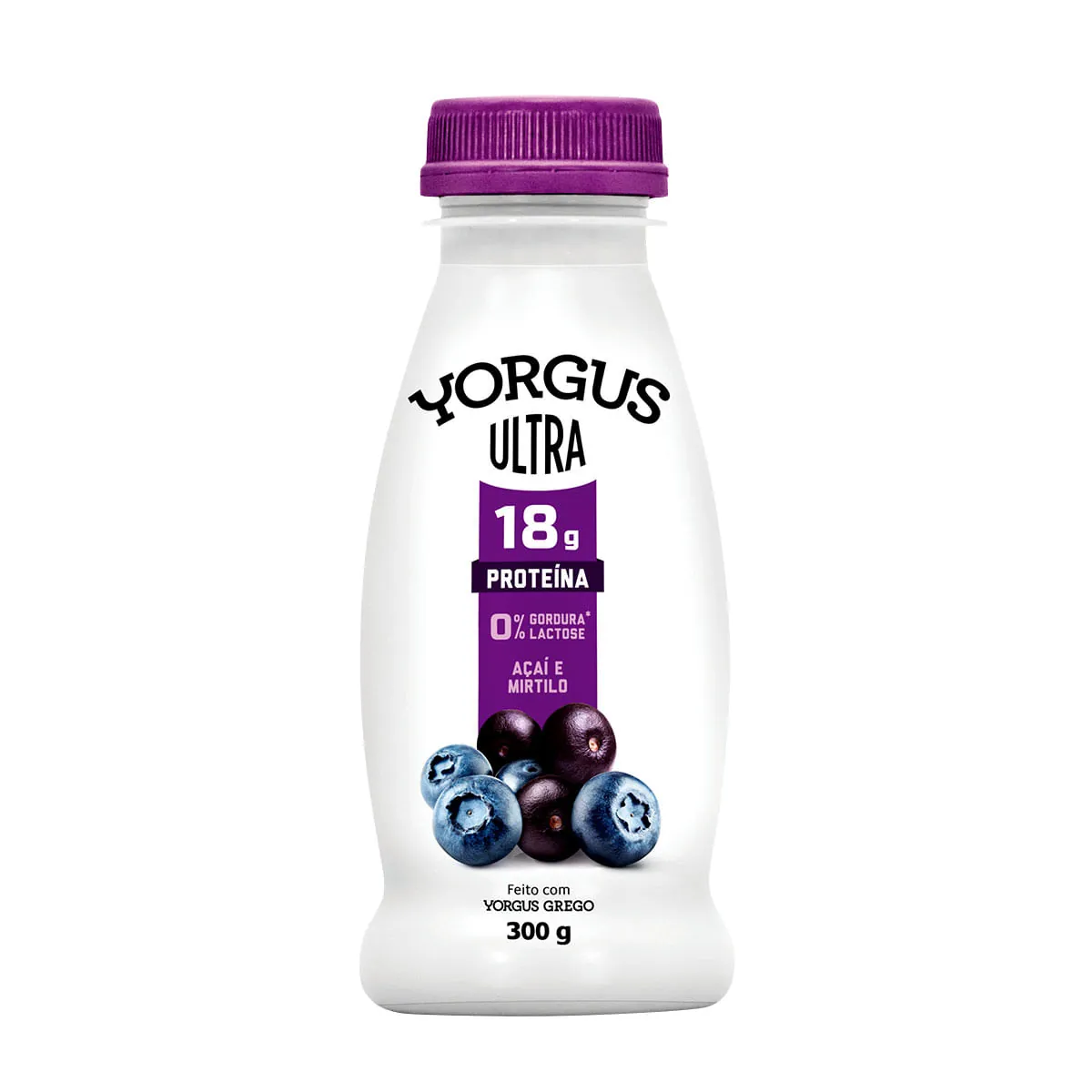 Iogurte Desnatado Açaí E Mirtilo Zero Lactose Yorgus Ultra Frasco 300g