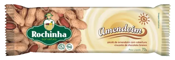 Picolé Amendoim Cobertura Crocante De Chocolate Branco Rochinha Sorvetes Pacote 70g