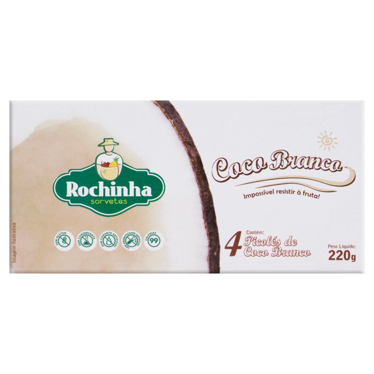 Pack Picolé Sabor Coco Branco ROCHINHA com 4 Unidades