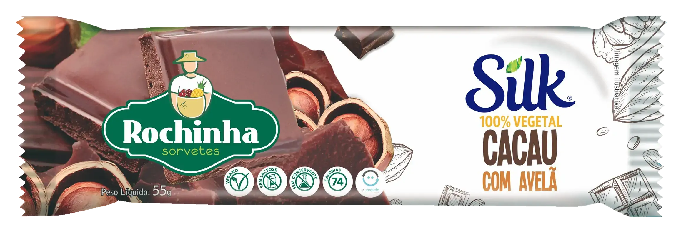 Picolé Vegano Coco Com Abacaxi Zero Lactose Rochinha Sorvetes Silk Pacote 55g