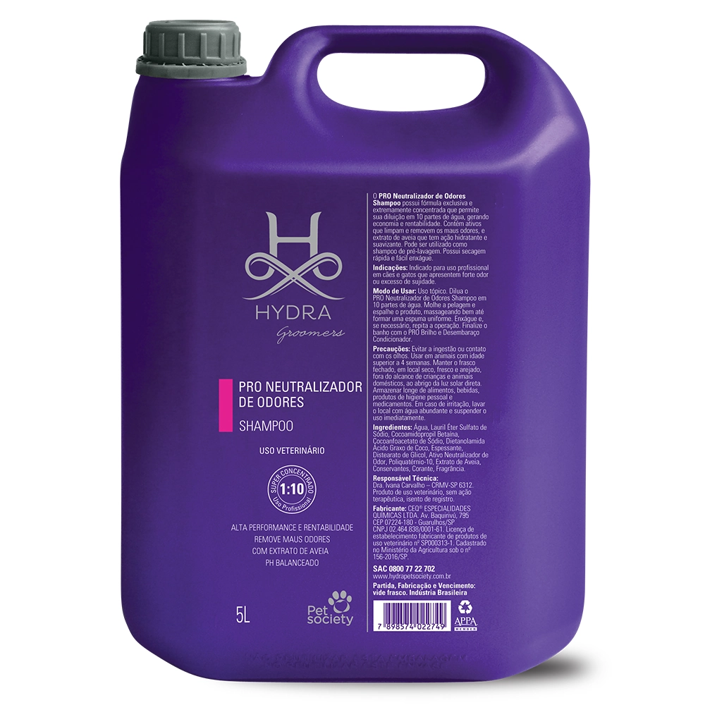 Shampoo Hydra Groomers Neutralizador De Odores Pet Society Para Cães E Gatos 5 L
