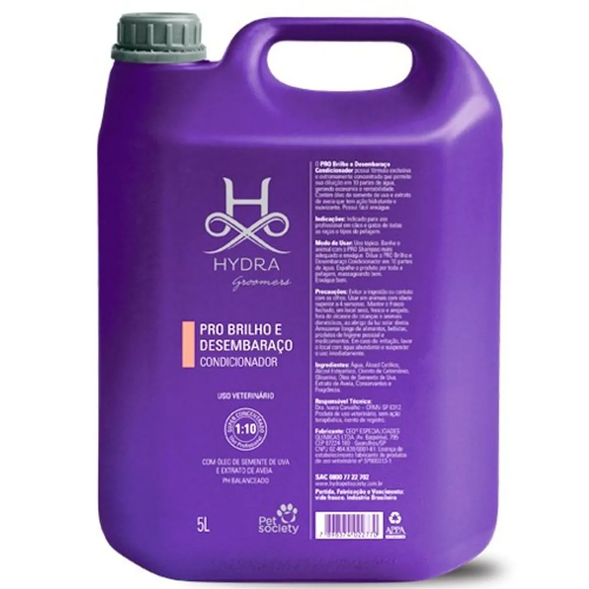 Condicionador Hydra Groomers Pro Brilho E Desembaraço Pet Society Para Cães E Gatos 5 L
