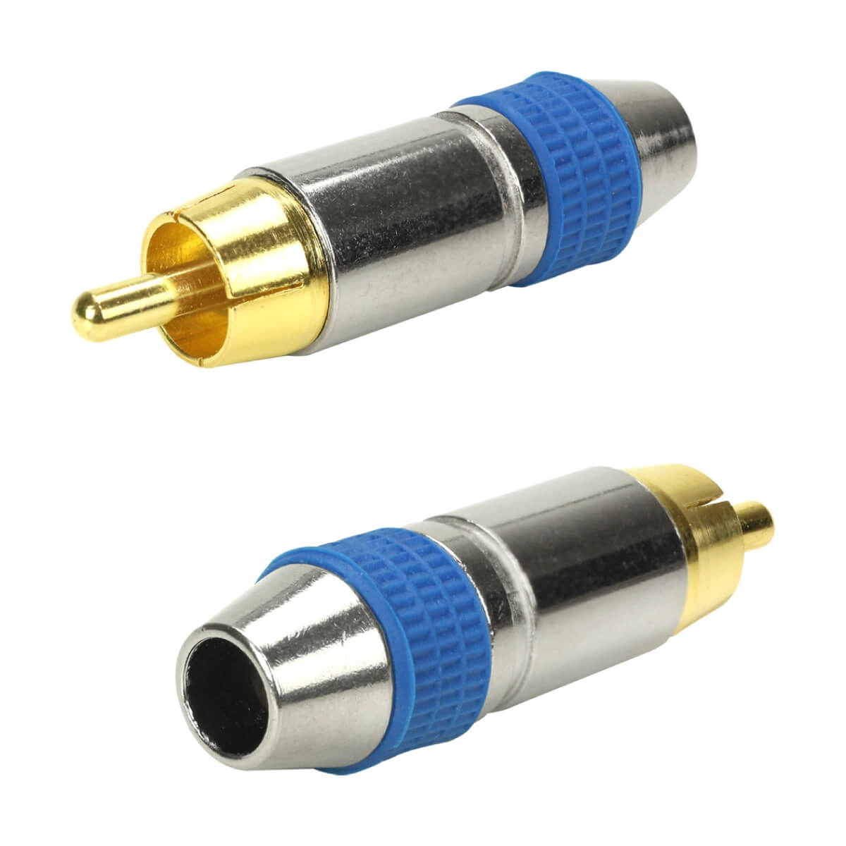 10x Plug Rca Macho Profissional Style Pix Ponta Ouro 24k - Azul