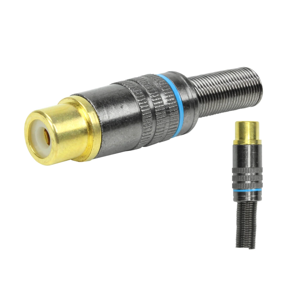 10x Plug Rca Fêmea Profissional Grafite - Ponta Ouro 24k - Azul