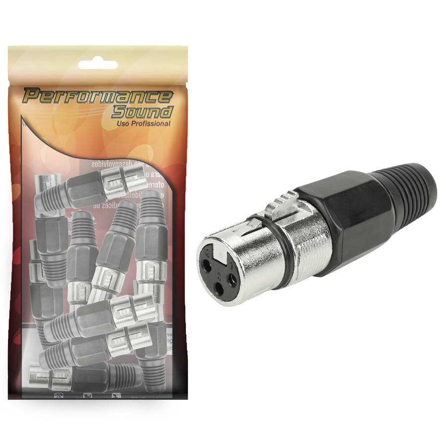 10x Plug Cannon Fêmea - Premium Profissional - Série Chrome - Preto